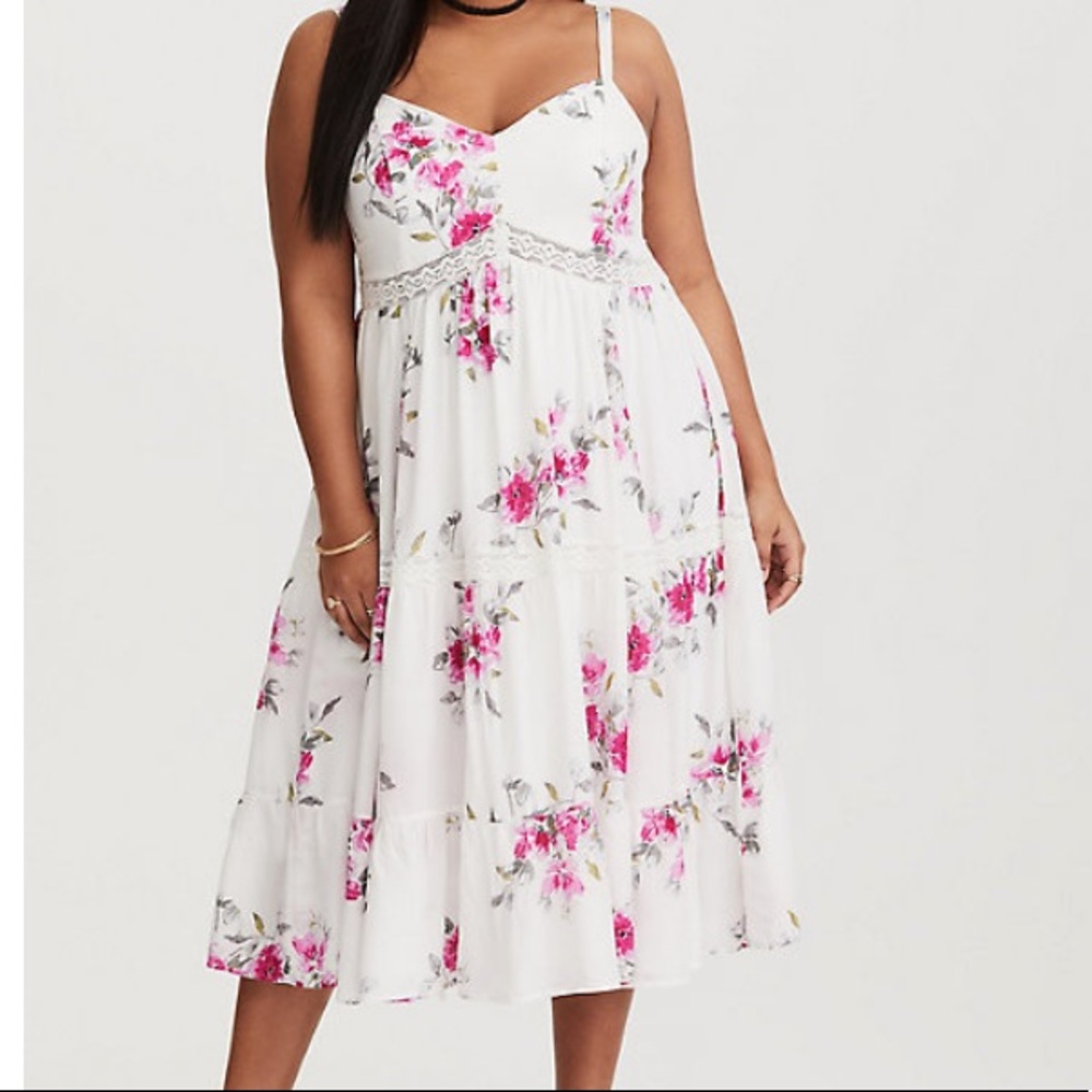 Torrid white floral challis midi dress size 1